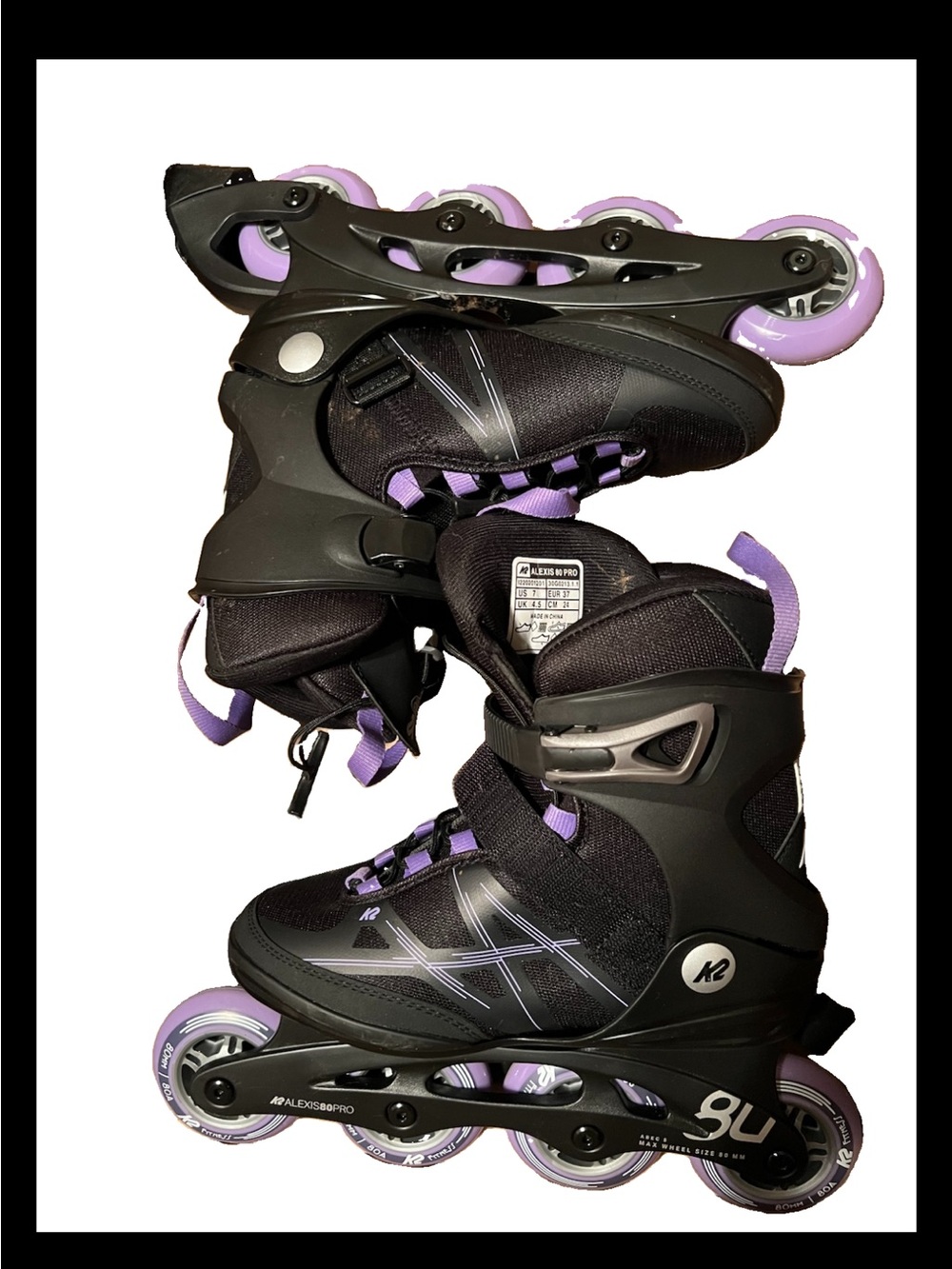 K2 SKATE Women's Alexis 80 Pro Black/Lavendar Inline Skates (I220201201) Size 7
